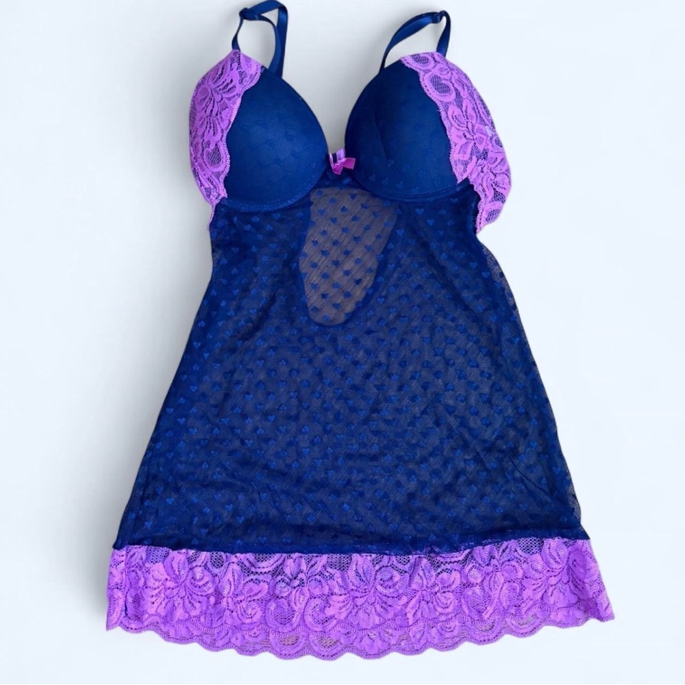 Source Unknown Navy and Purple Lace Chemise